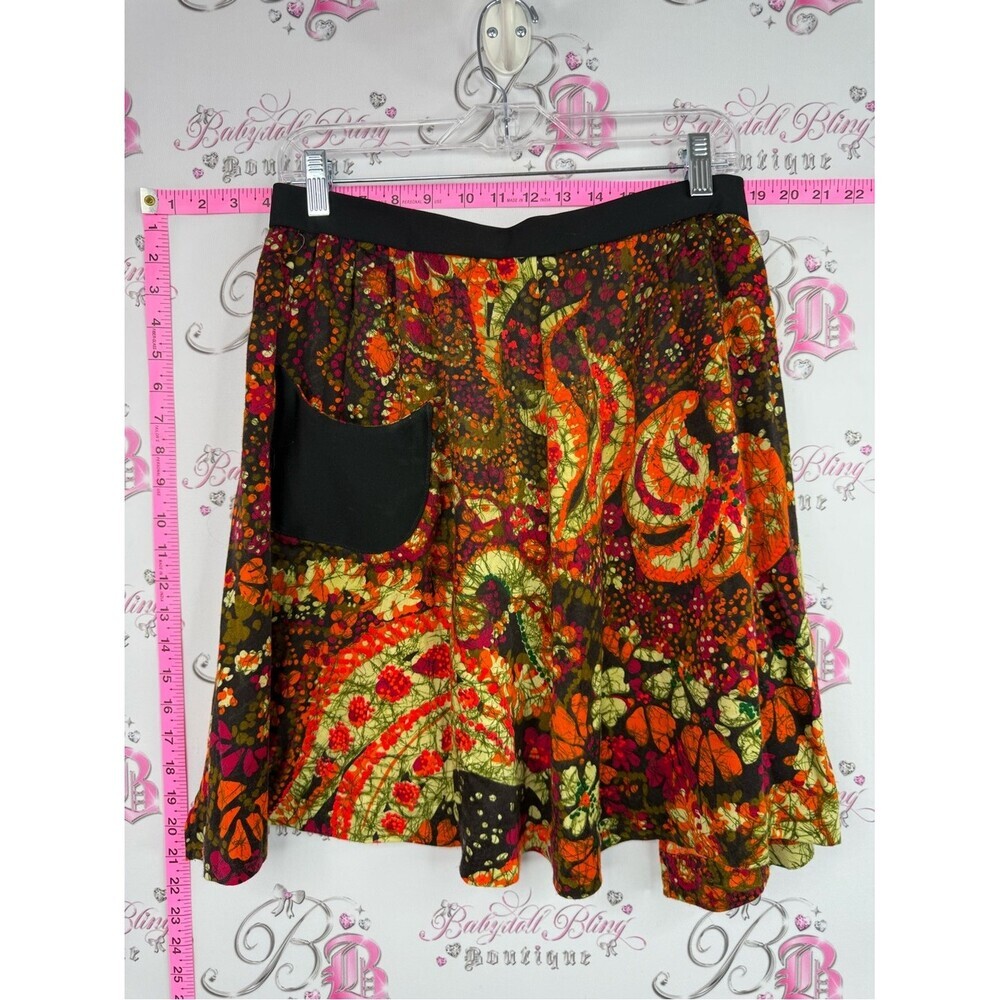Skirt apron tie up boho Floral Paisley A-Line Skirt in Orange and Olive